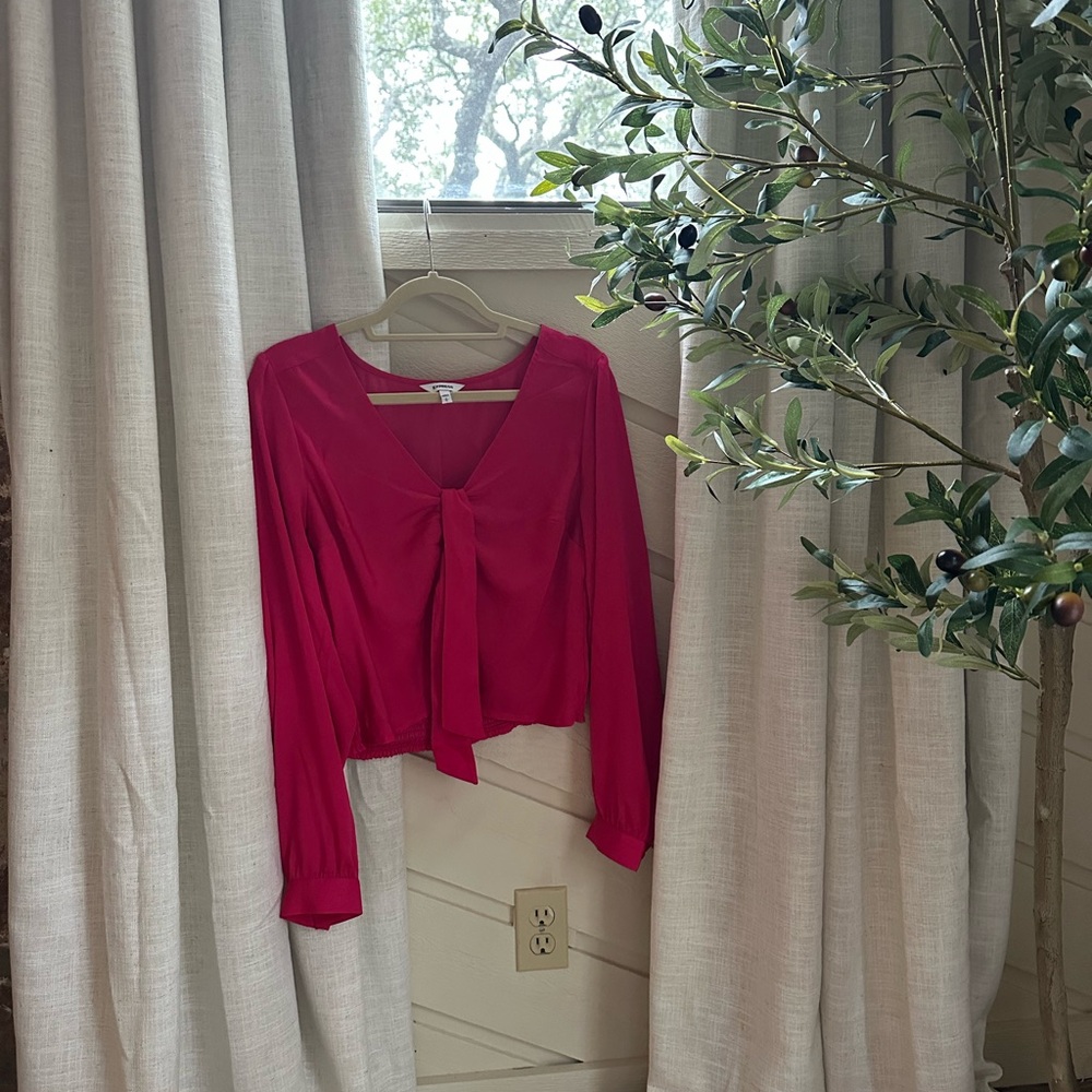 Express Magenta Satin Tie Blouse